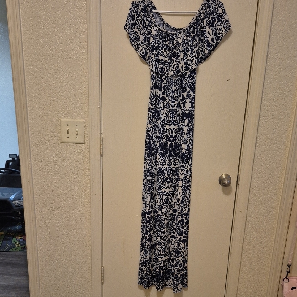 Elegant Blue and White Women's Dress